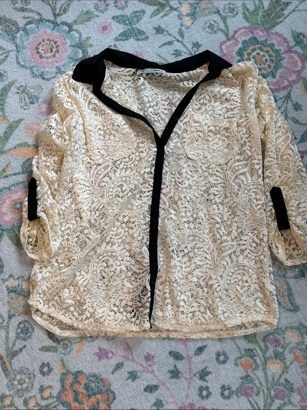 Maurice’s Cream Lace Blouse with Black Trim XL